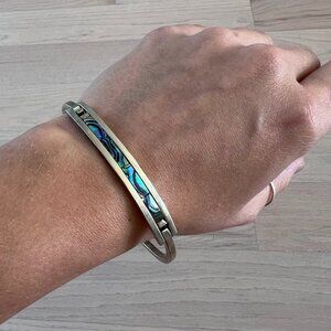 Vintage 80s Mexican Abalone Shell Sterling Silver Cuff Bracelet | 7 Inch